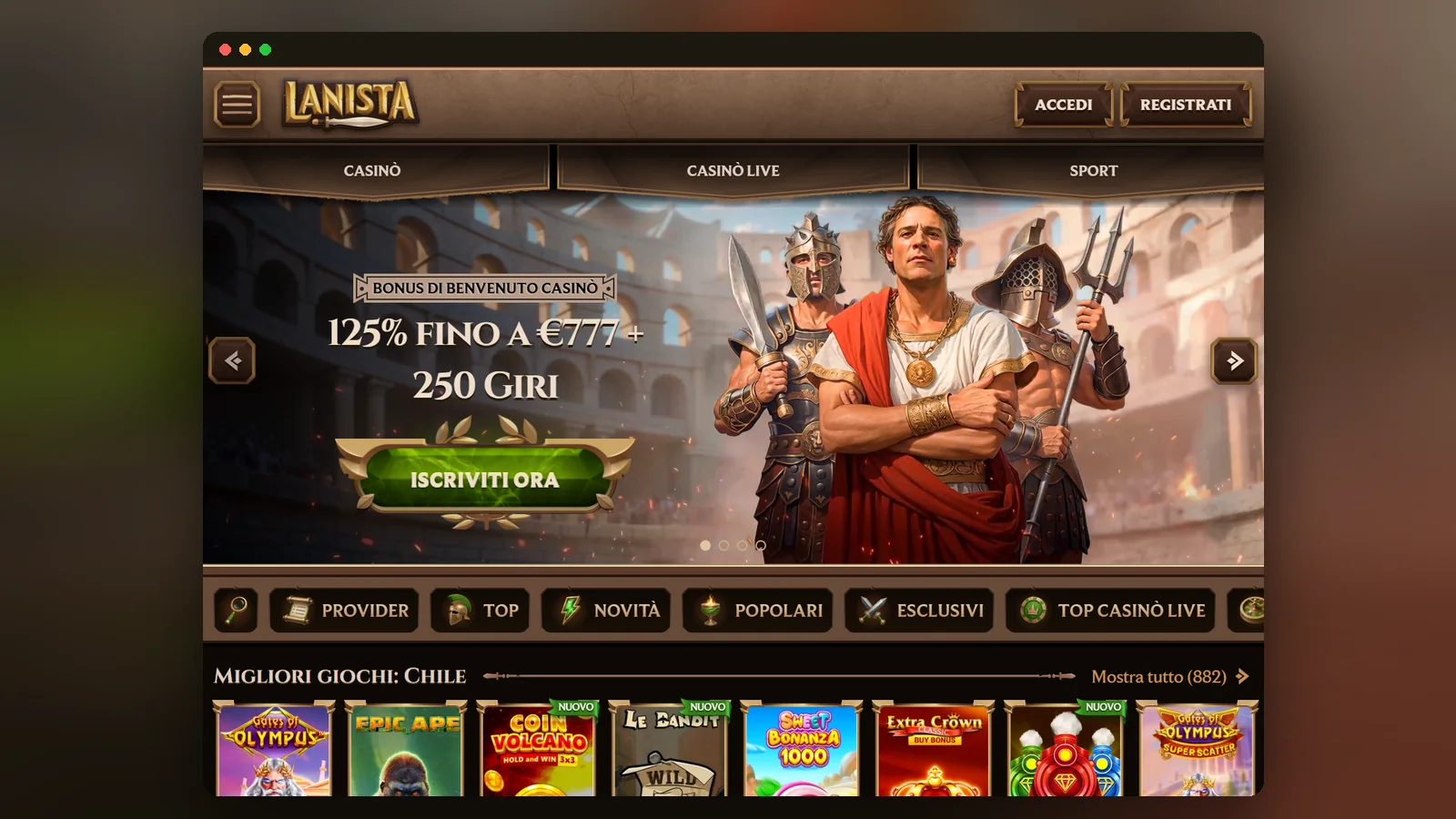 La home di Lanista con il banner Iscriviti ora e il pulsante Registrati